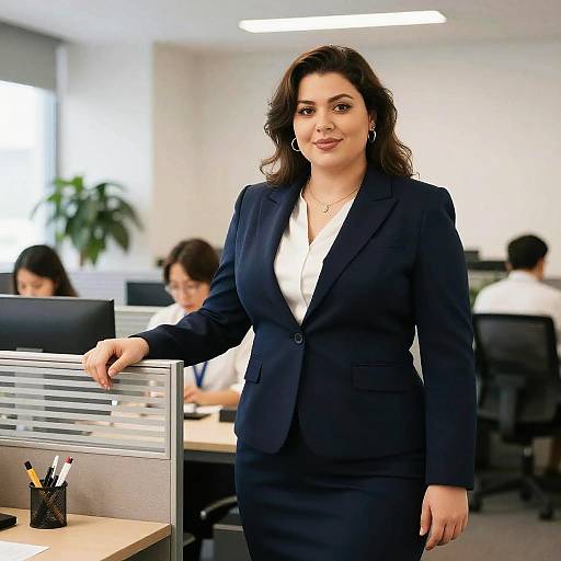 Businesswoman in Navy Suit at Office