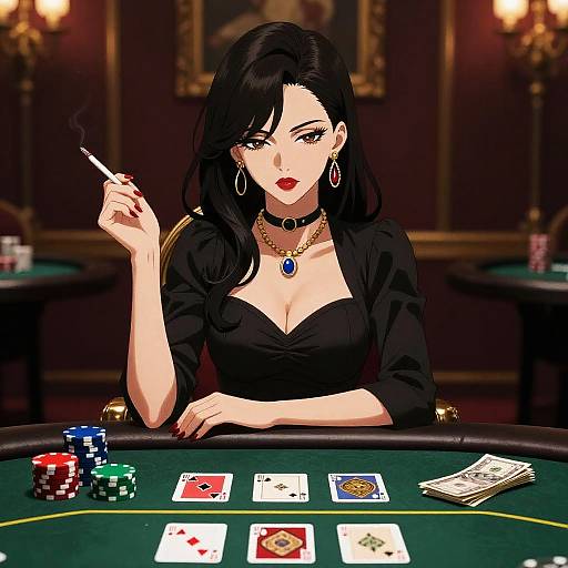 Elegant Mafia Girl at Poker Table