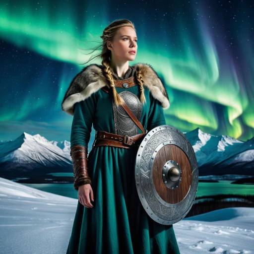 Viking Shieldmaiden Under Northern Lights