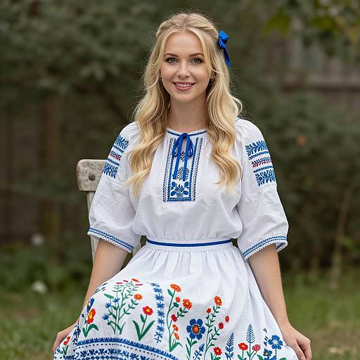 Young Blonde Woman in Floral Attire