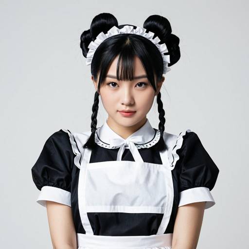 Young Woman in Maid Costume with Double Hair Buns
