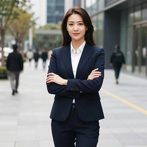 Confident Businesswoman in Navy Suit