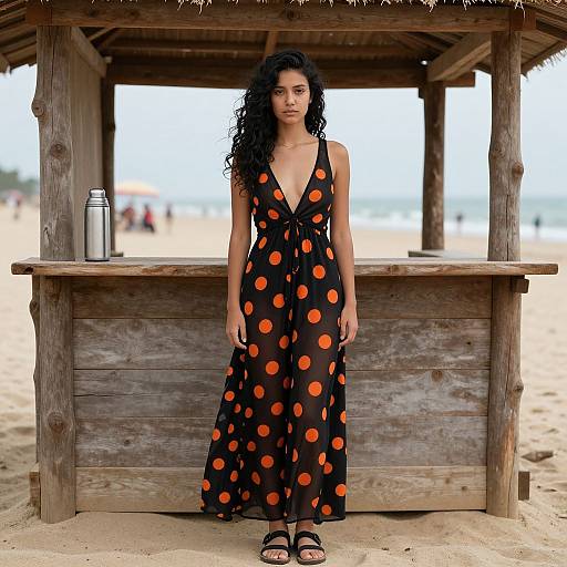 Young Woman by Rustic Beach Hut