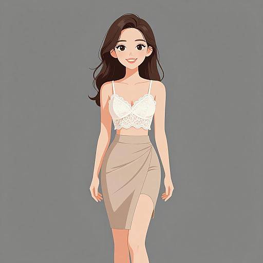 Smiling Woman in Elegant Lace Outfit