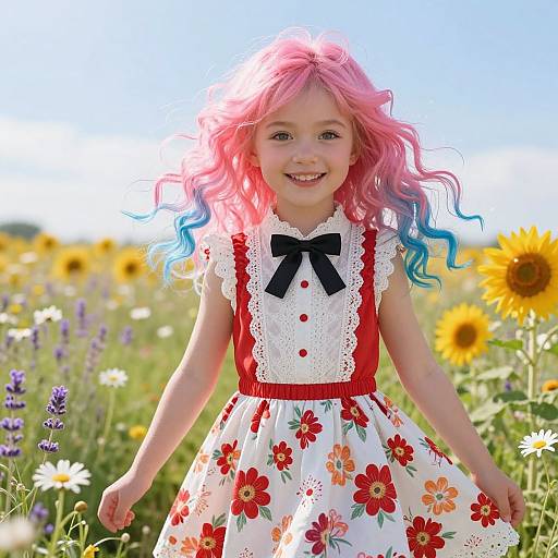 Vibrant Girl in Floral Meadow