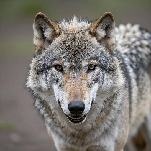Close-Up of a Focused Gray Wolf
