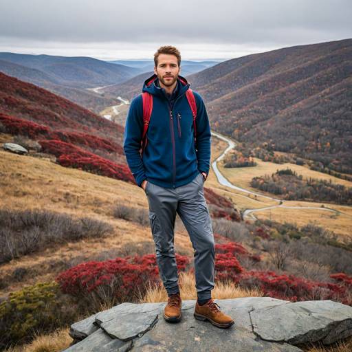 Man Hiking on Scenic Mountain Overlook