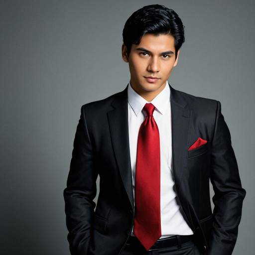 Confident man in formal black suit with red tie
