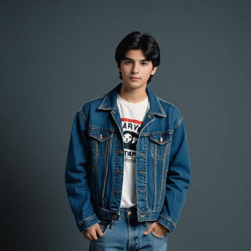 Young man in denim jacket with casual 1980s style