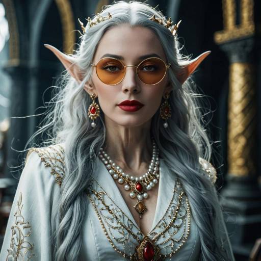Elegant Elven Princess with Silver Hair and Golden Accents