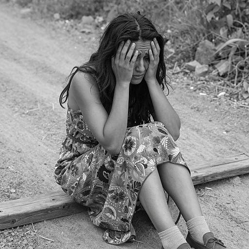 Distressed Woman in Black and White