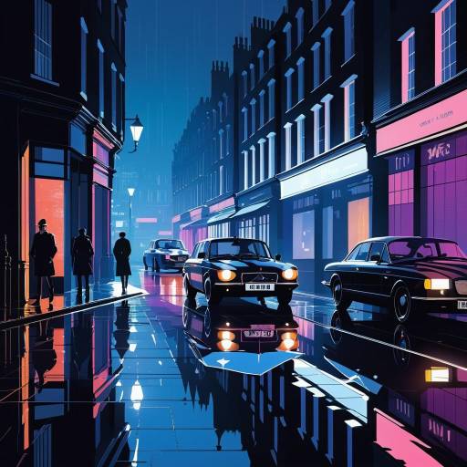 Futuristic London Street Wet Night Scene