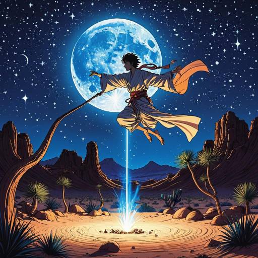 Moonlit Djinn Casting Spells in Desert Oasis