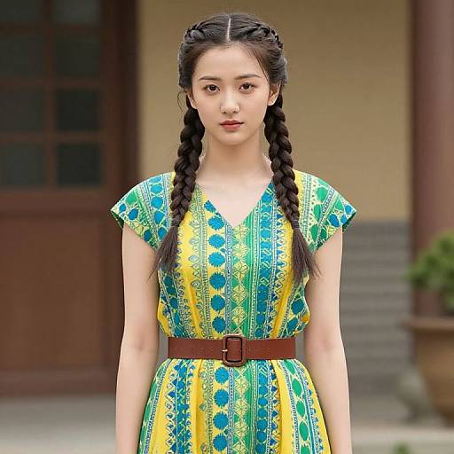 Girl with Braids in Colorful Dress