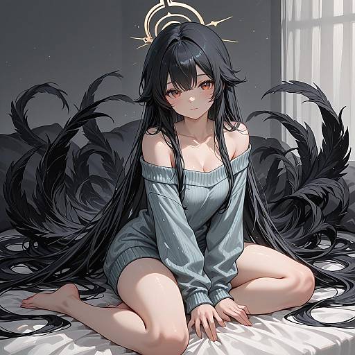 Smiling Girl in Off-Shoulder Sweater