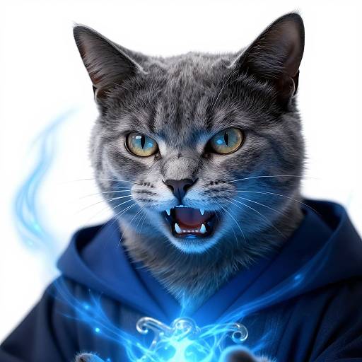 Angry Anthro Grey Cat Casting Spell