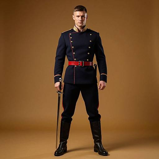 Muscular Man in Vintage Military Uniform
