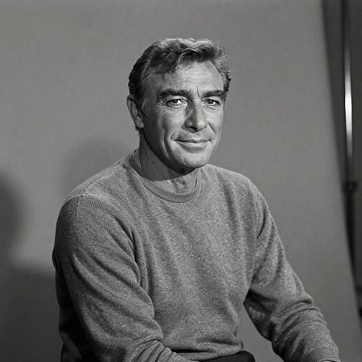 Black-and-white photograph of a smiling middle-aged man with short, wavy hair, wearing a textured sweater, against a plain background.