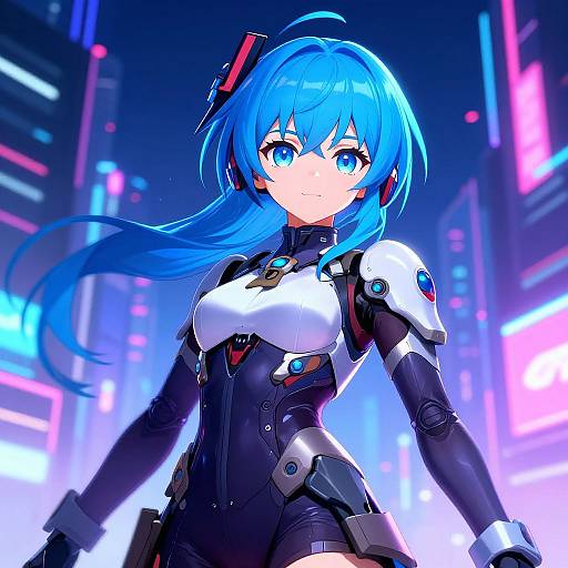 Futuristic Anime Heroine in Neon City