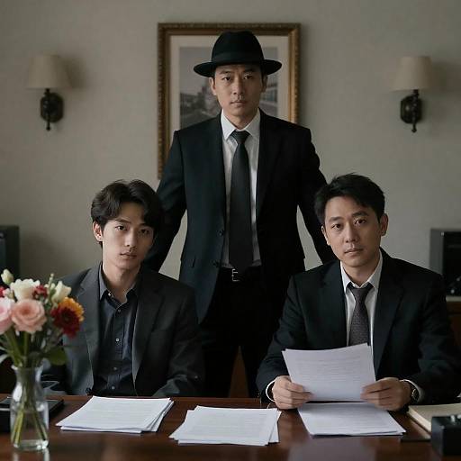 Mysterious Office Meeting at Dusk