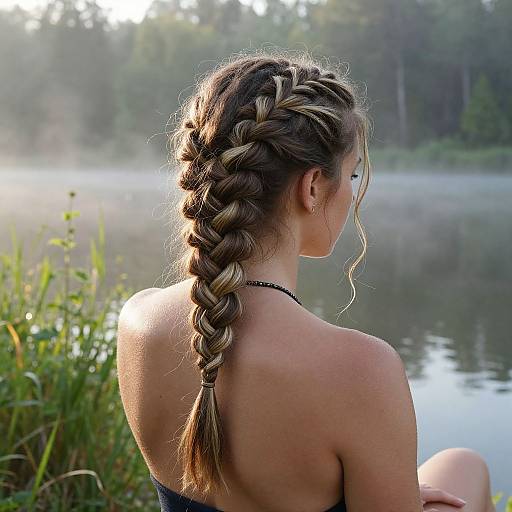 Woman by Misty Lake with Braided Hair