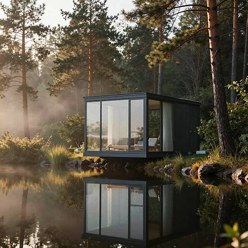 Modern Glass Cabin in Pine Forest