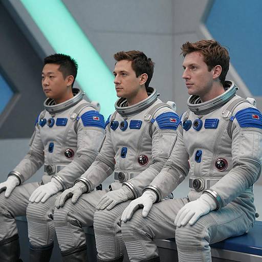 Futuristic Men in Geometric Space Room