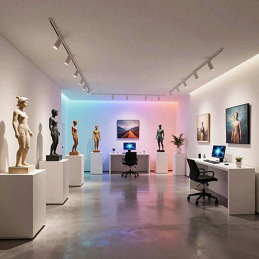 Futuristic AI Art Shop Interior