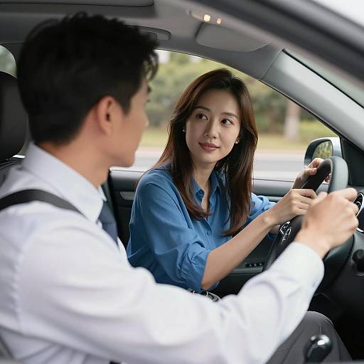 Couple Driving Together in Car