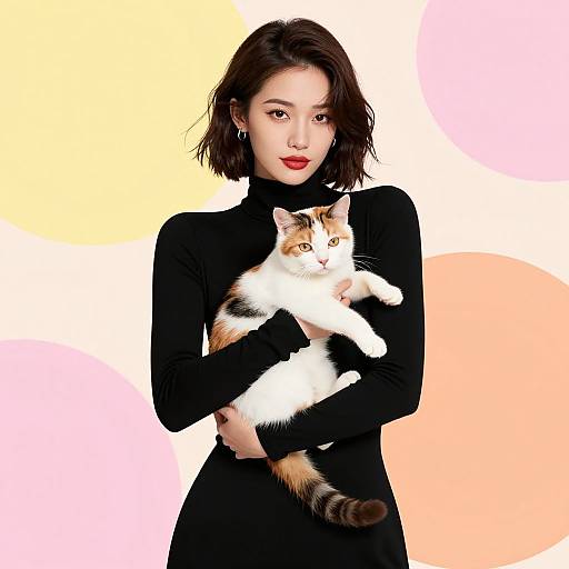 Stylish Woman with Calico Cat