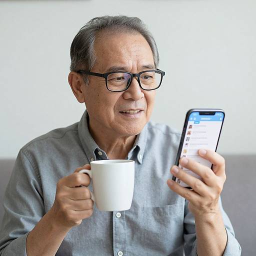 Elderly Asian Man Browsing Twitter