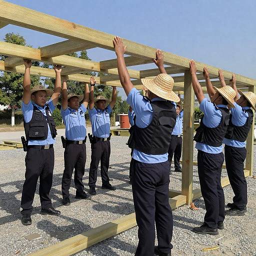 Police Officers Assembling a Wooden Frame