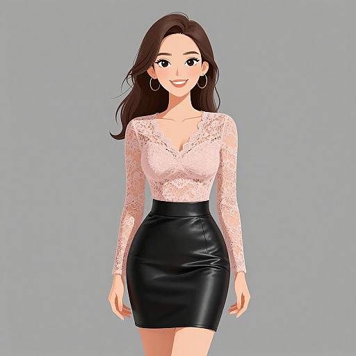 Smiling Woman in Trendy Lace Outfit