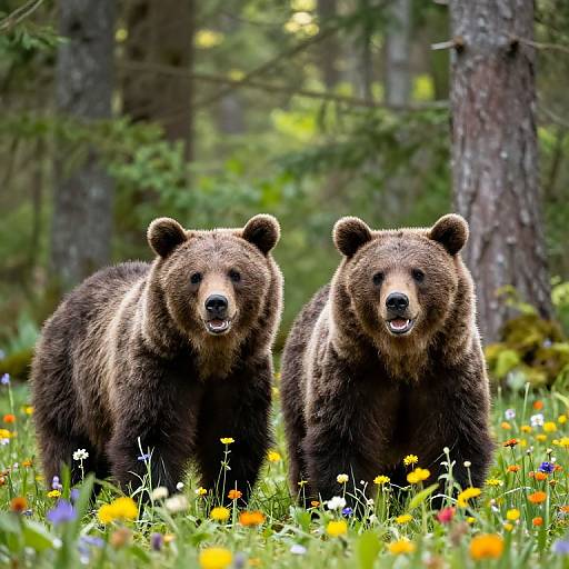 Smiling Bears in Sunny Forest