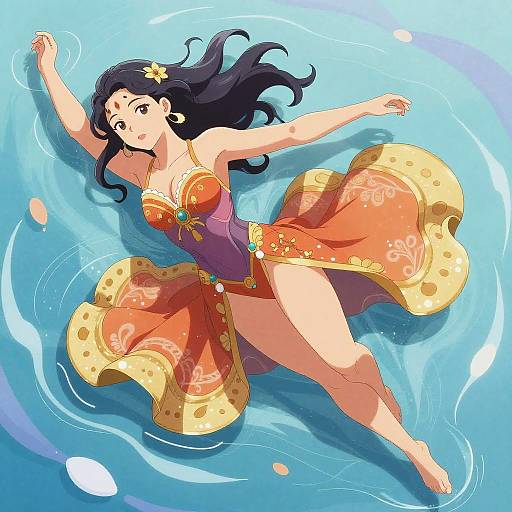 Anime Woman Floating in Water