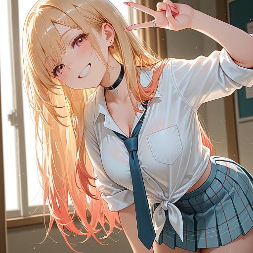 Charming Schoolgirl with Multicolored Hair