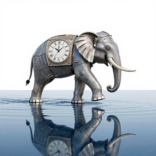Clockwork Elephant on Mirrored Ocean