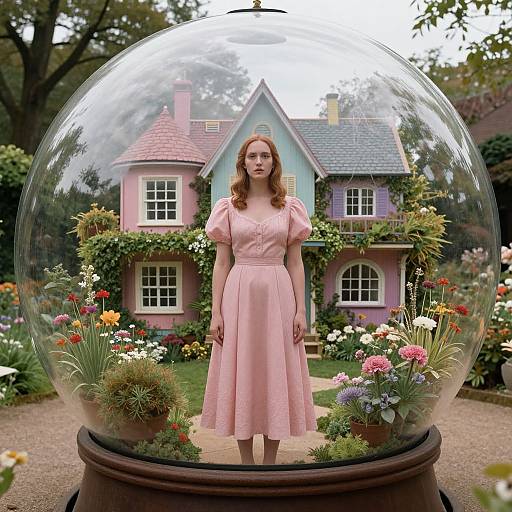Woman in Glass Sphere with Fantasy House