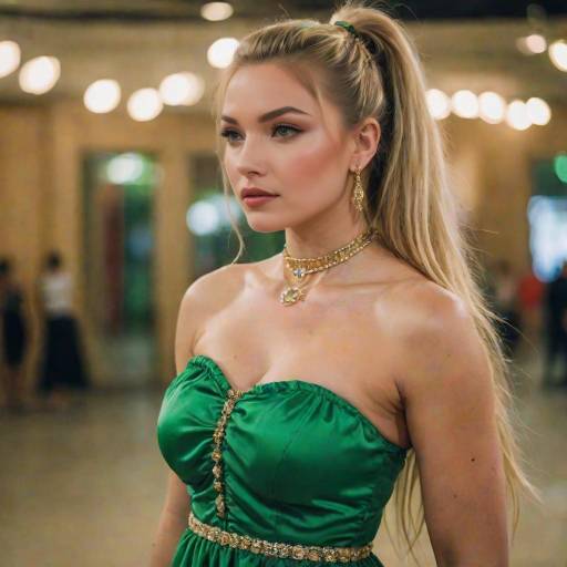 Blonde Woman in Elegant Green Dress