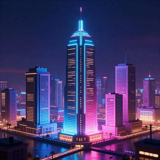 Futuristic Neon Cityscape in 3D