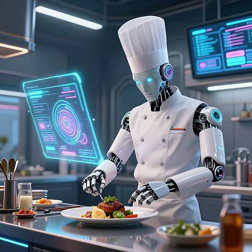 Futuristic Robot Chef in Cyberpunk Kitchen