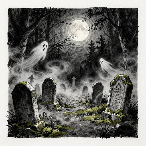 Eerie Ancient Graveyard Ink Sketch
