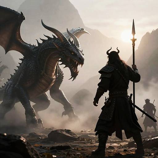 Epic Battle Between Dragon and Warrior