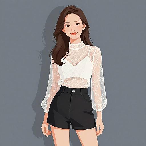 Chic Woman in Sheer Lace Top