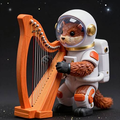 Stoat Astronaut Playing Miniature Harp