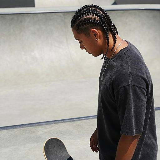 Man with Feed-In Braids at Skatepark