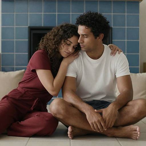 Intimate Moment on Tiled Floor