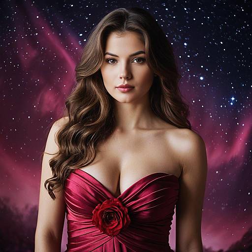 Elegant Girl in Ruby Aurora Dress