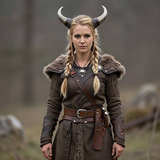 Viking Warrior Woman with Horned Headpiece