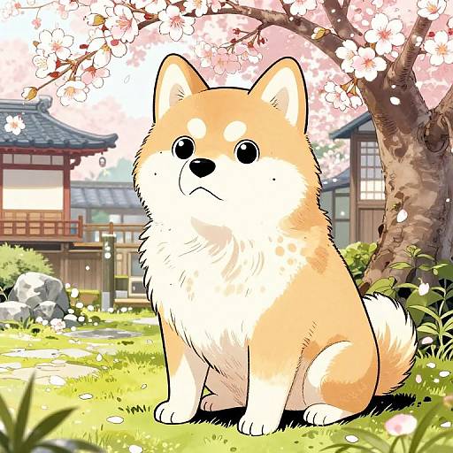 Cute Mangadog in Serene Japanese Garden